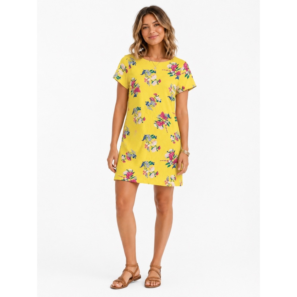 Joules Floral T-Shirt Dress Size 8 Yellow Cotton Short Sleeve Mini Shift NEW